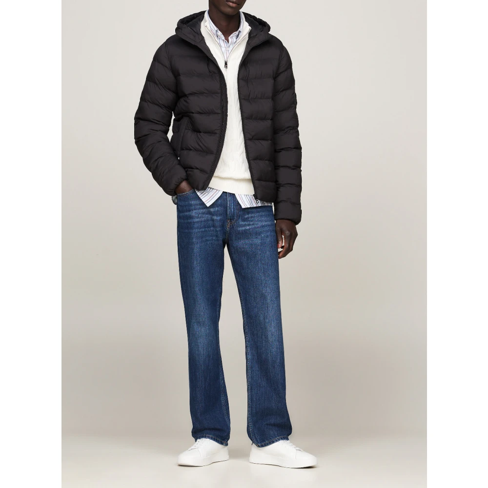 Tommy Hilfiger Zwarte gewatteerde jas met capuchon Black Heren