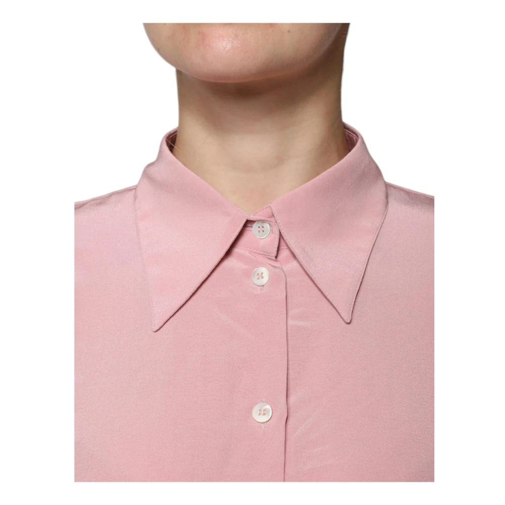 Dolce & Gabbana Zijden blouse met kraag en logodetails Pink Dames