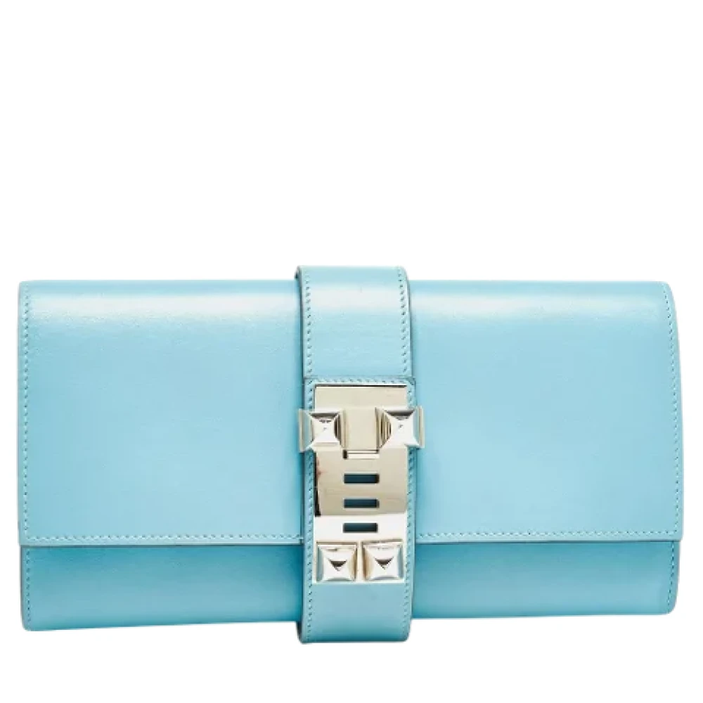 Hermès Vintage Pre-owned Leather clutches Blue Dames