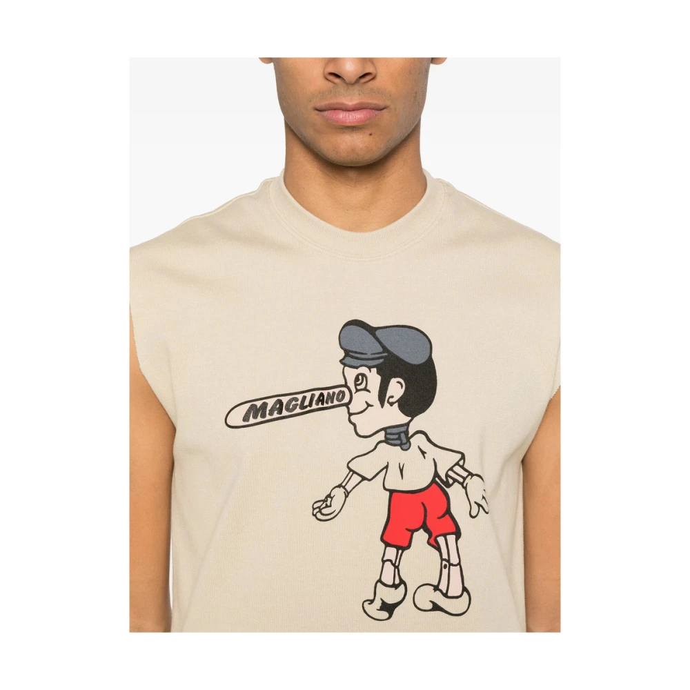 Magliano Beige Logo Print Cartoon Sleeveless T-shirt Beige Heren