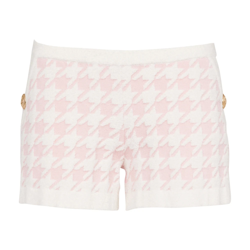 Balmain Houndstooth print hoog getailleerde tweed shorts Pink Dames