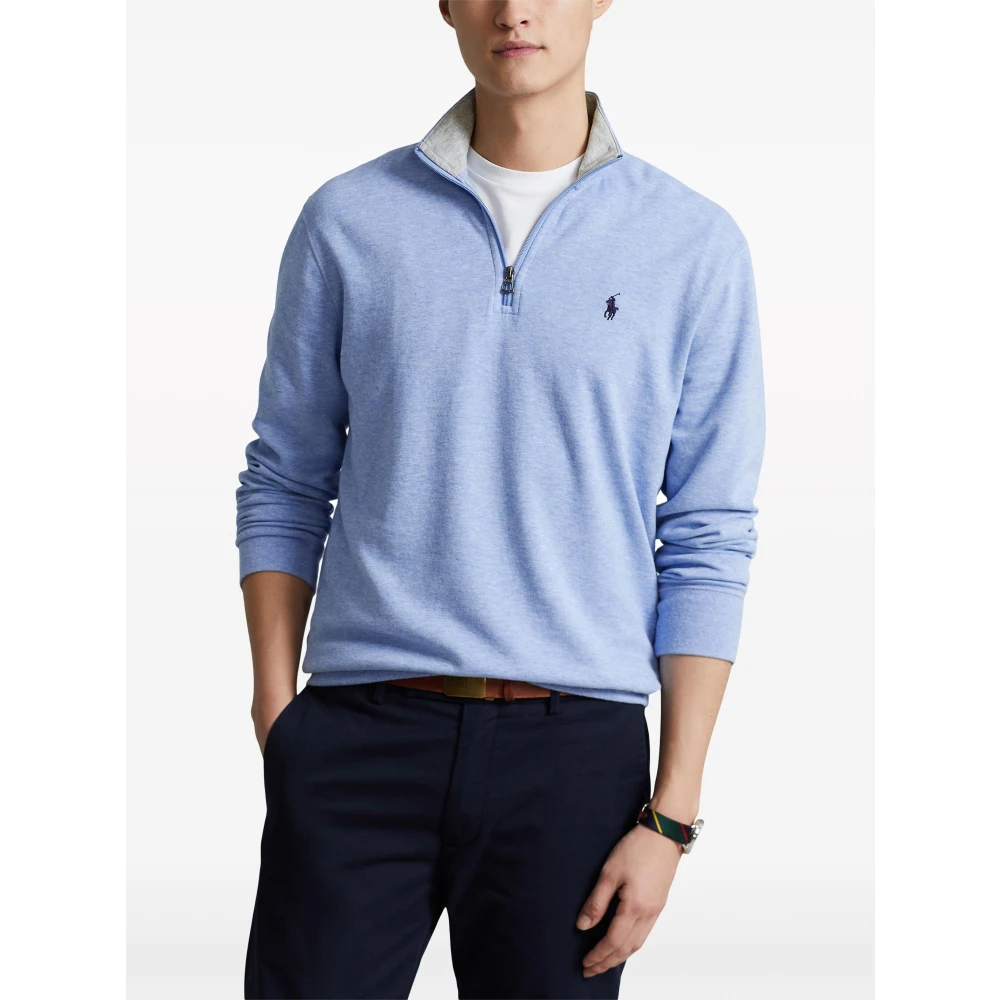Polo Ralph Lauren Katoenen Half-Zip Gebreide Kleding met Geborduurd Logo Blue Heren