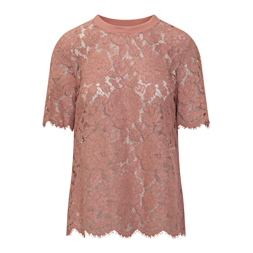 Dolce & Gabbana Donna Rosa - Top A Girocollo A Coste Ricamato - Tops - S