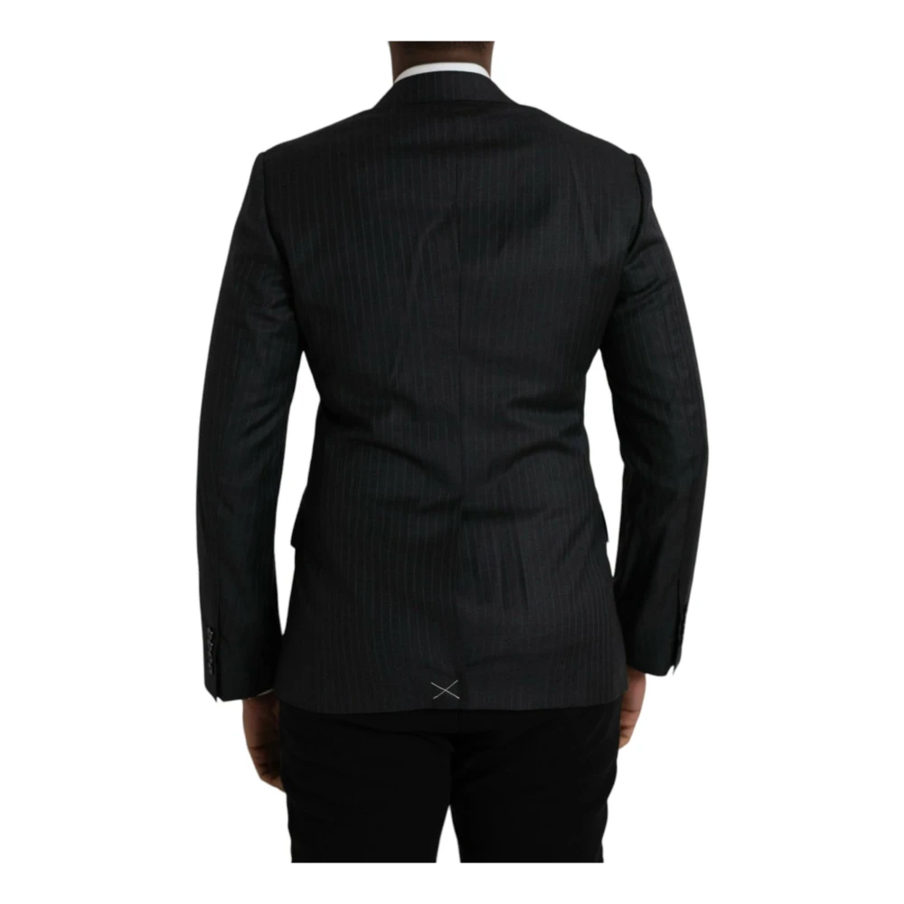 Dolce & Gabbana Zwart Gestreepte Jas Blazer Black Heren