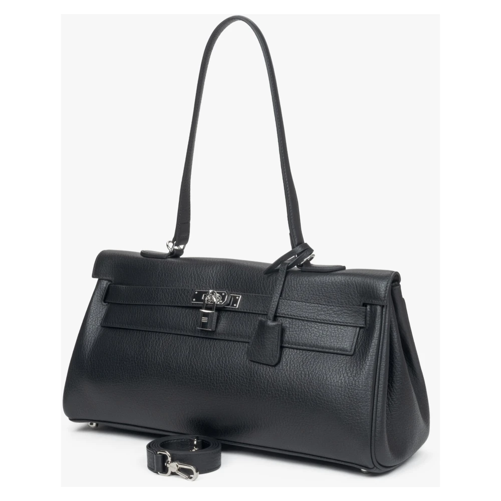 Estro Zwarte schoudertas voor vrouwen met zilverkleurige hardware Black Dames