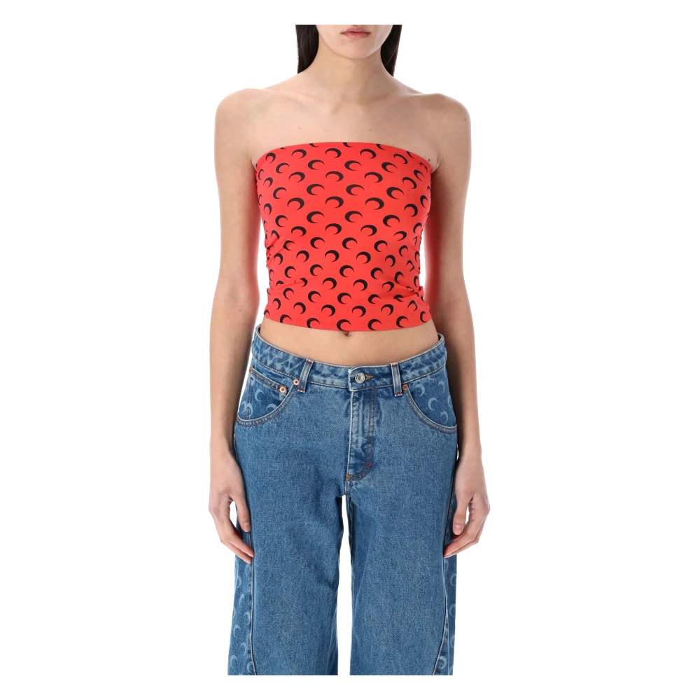 Marine Serre Maan Jersey Tube Top Rood Red Dames