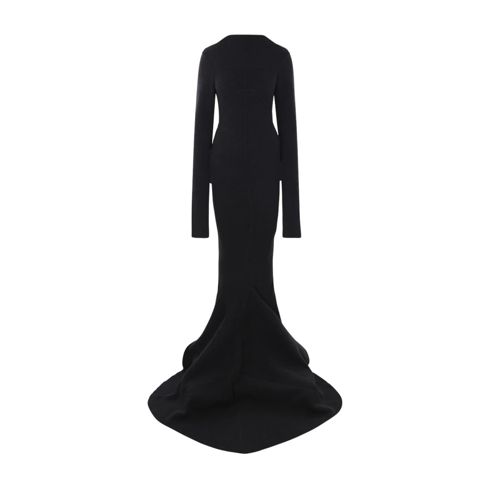 Rick Owens Zwarte Gebreide Alpaca Wollen Lange Jurk Black Dames