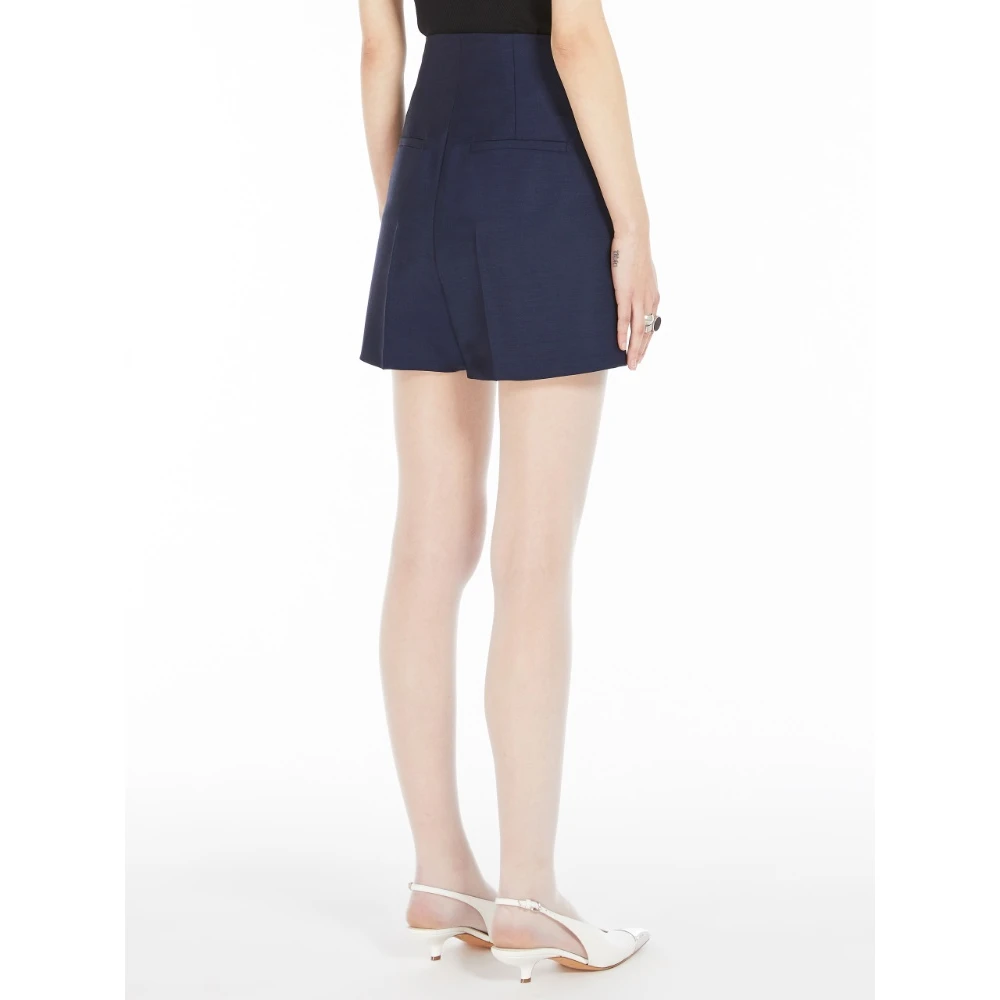 SPORTMAX Hoge Taille Blauwe Wollen Shorts Blue Dames