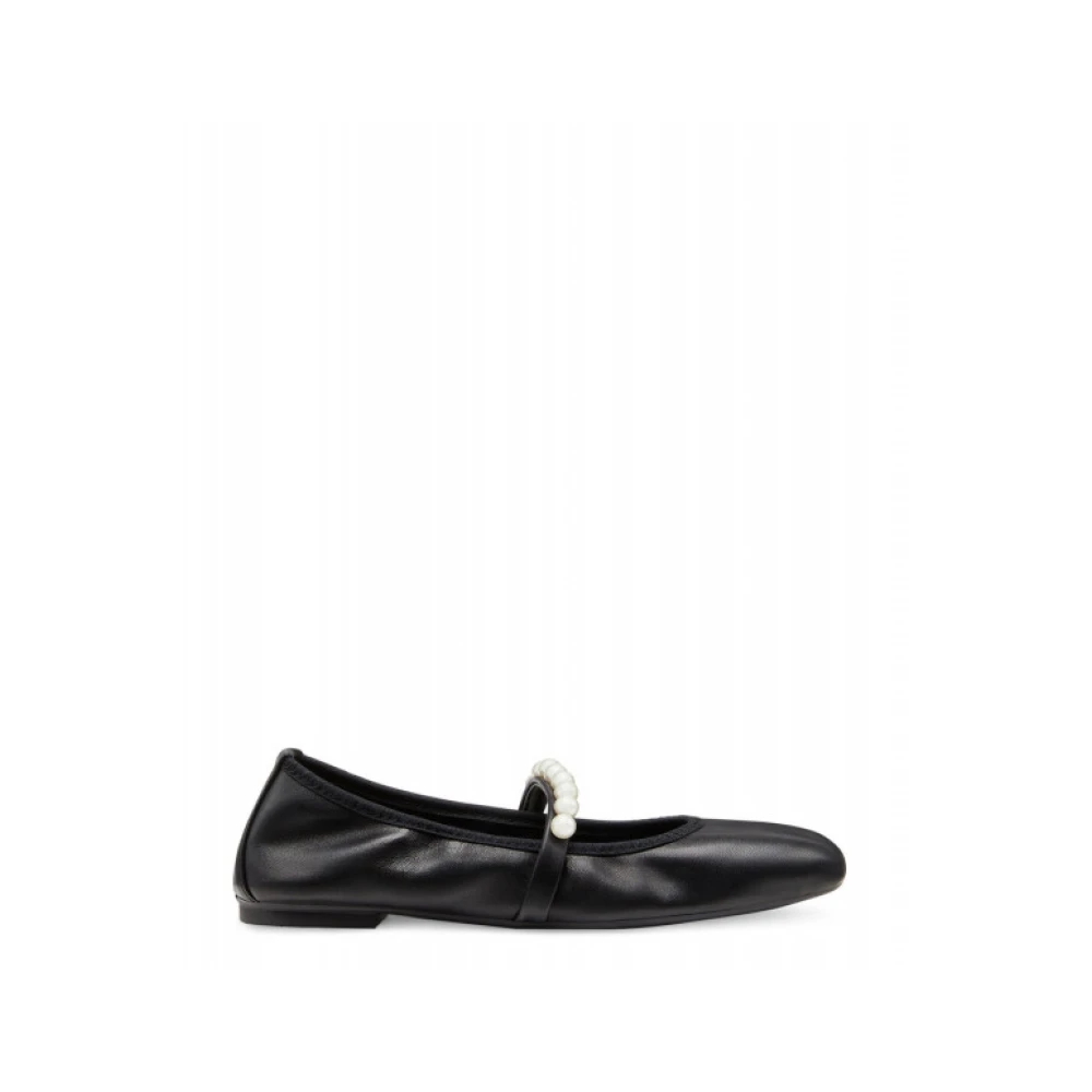 Stuart Weitzman Elegant Goldie Ballet Flat med dekorativa pärlor Black, Dam