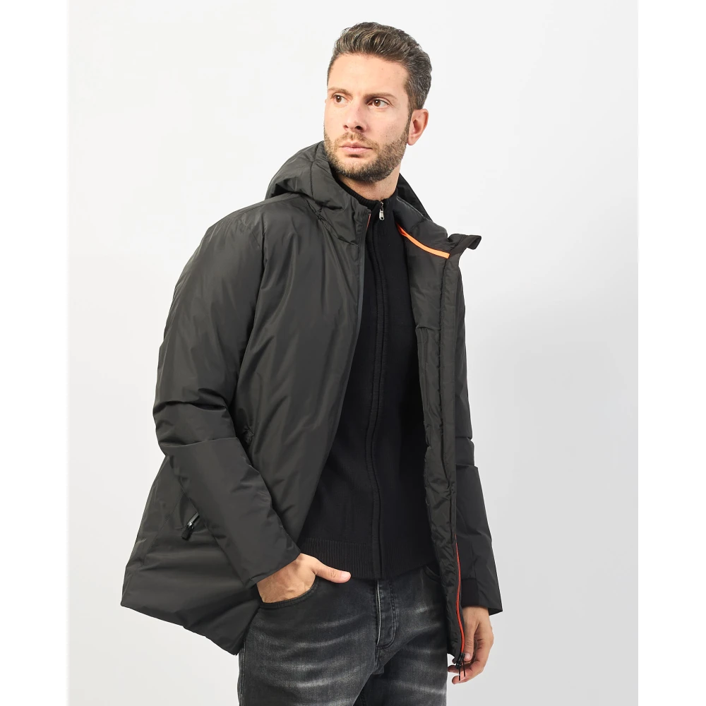 Suns Zwarte Gewatteerde Jas met Fluorescerende Details Black Heren