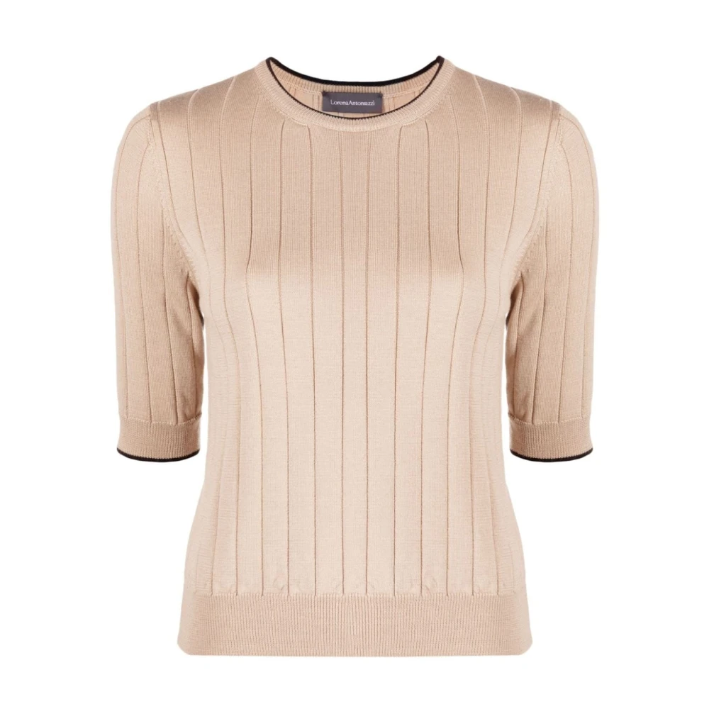 Lorena Antoniazzi Beige Wol Gebreid T-shirt met Korte Mouw Beige Dames