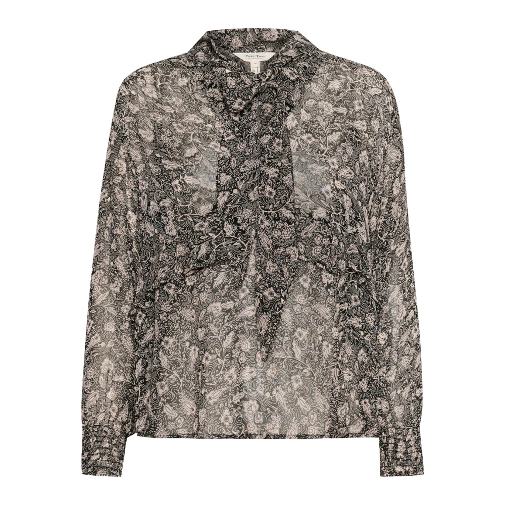 Part Two Zwarte Bladprint Blouse met Ruchedetail Gray Dames