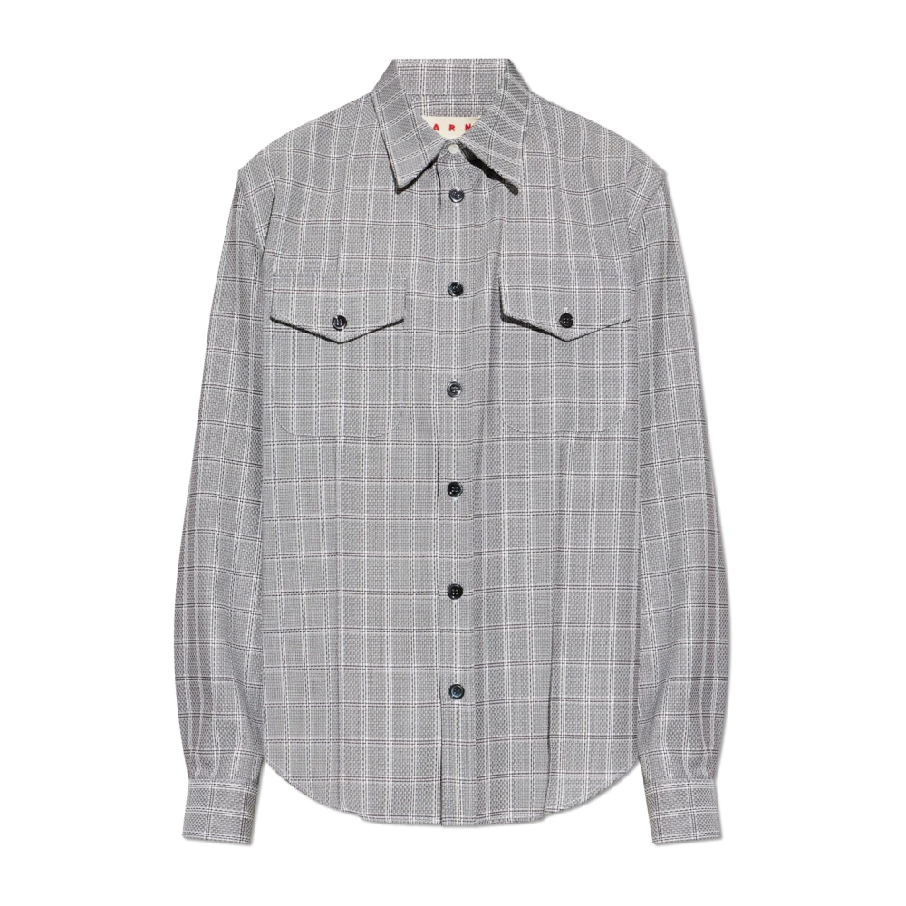 Marni Mannelijk Grijs Overhemden Heren, L, Wol, Shirt Met Ruitpatroon
