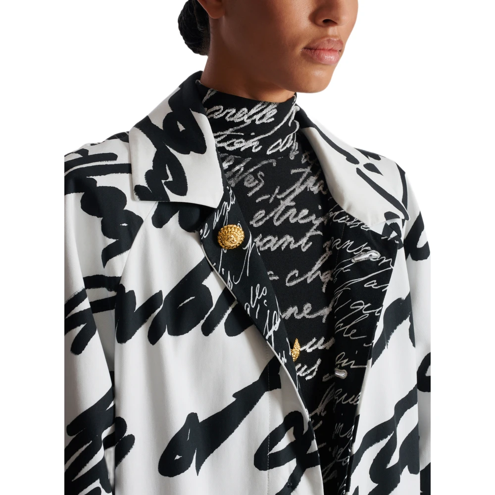 Balmain Lange omkeerbare jas met 'Liefdesbrief' print White Dames