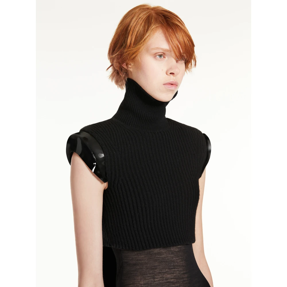 SPORTMAX Gebreide Jurk met Hoge Kraag Black Dames