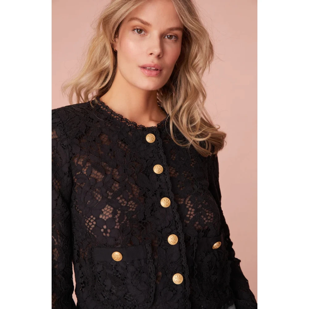 Loveshackfancy Doorschijnend Kantjasje in Zwart Black Dames
