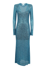 Elegancka Niebieska Sukienka Maxi z Koralikami