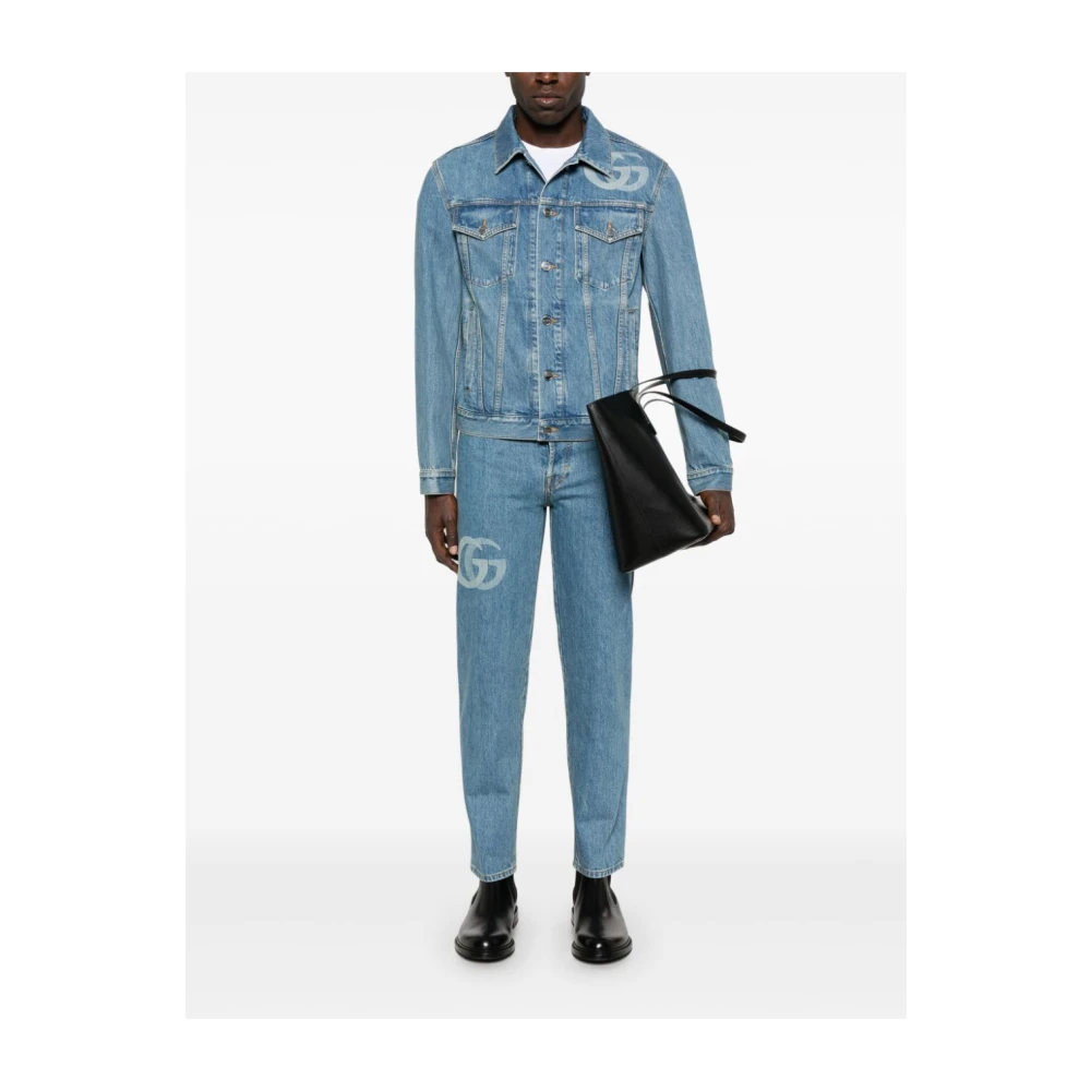 Gucci Denim Katoen Blauw Logo Jas Blue Heren