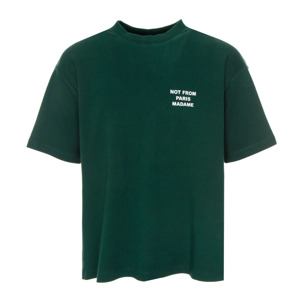 Drole de Monsieur Slogan T-shirt met geribbelde halslijn Green Heren