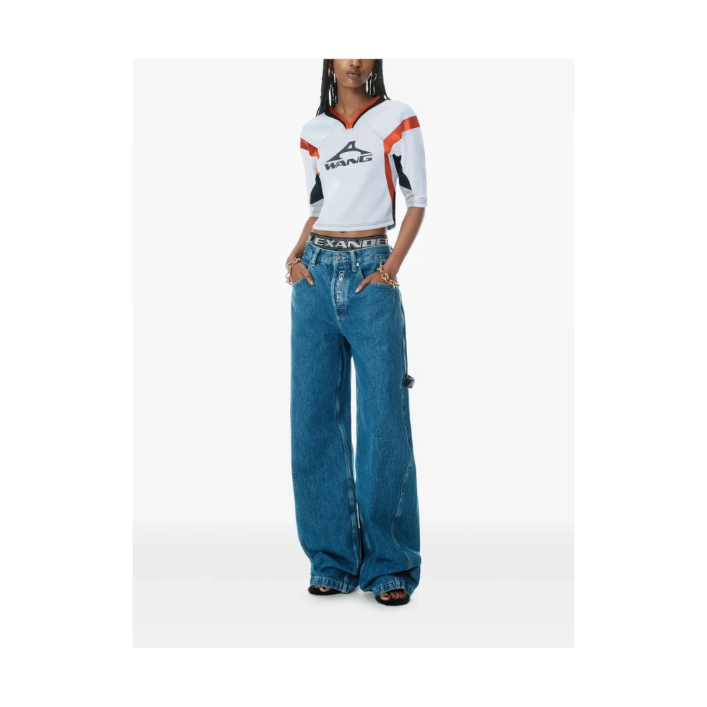 alexander wang Indigo Blauwe Klassieke Jeans met Appliqué Logo Blue Dames