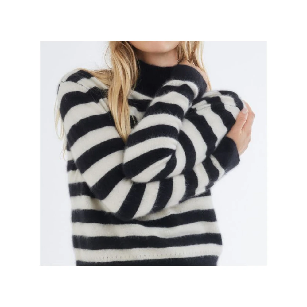 majestic filatures Gestreepte wasbeerwol trui Black Dames