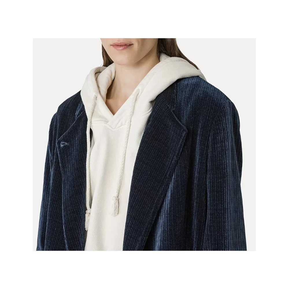Forte Fluwelen Geribbelde Jas met Mao Kraag Blue Dames