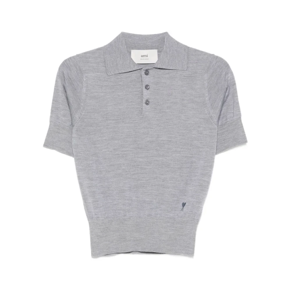 Ami Paris Women's Gray Round-Neck Knitwear, M, Ami De Coeur Polo