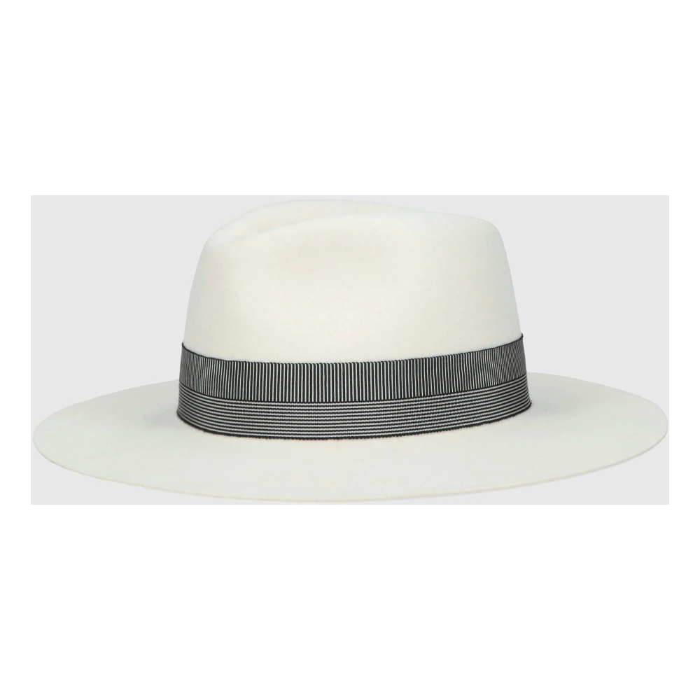 Borsalino Gestreepte Hoedband Vilt Hoed White Dames