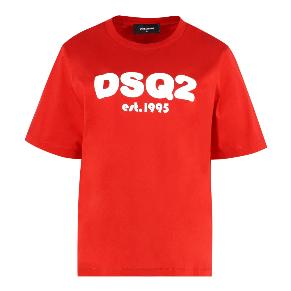 Dsquared2 Gedrukt Katoenen T-shirt Geribbelde Randen Red Dames