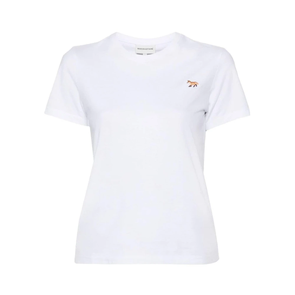 Maison Kitsuné T-shirt met handtekening vos patch White Dames
