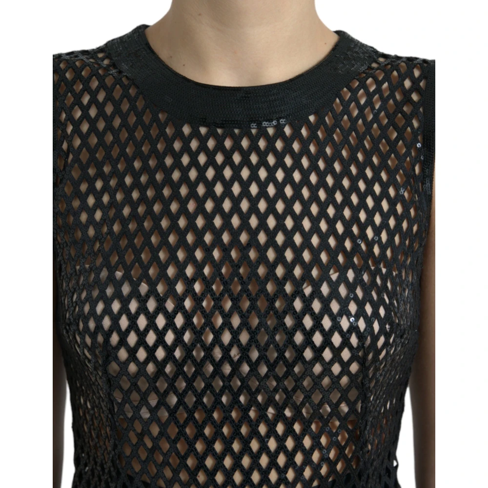 Dolce & Gabbana Zwart Paillet Avondjurk met Mesh Bovenlijf Black Dames