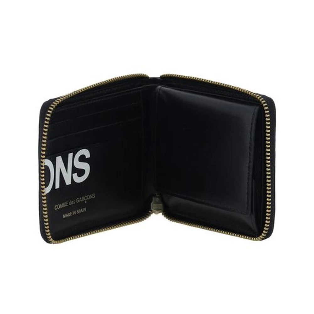 Comme des Garçons Leren Portemonnee met Rits en Gouden Logo Black Heren