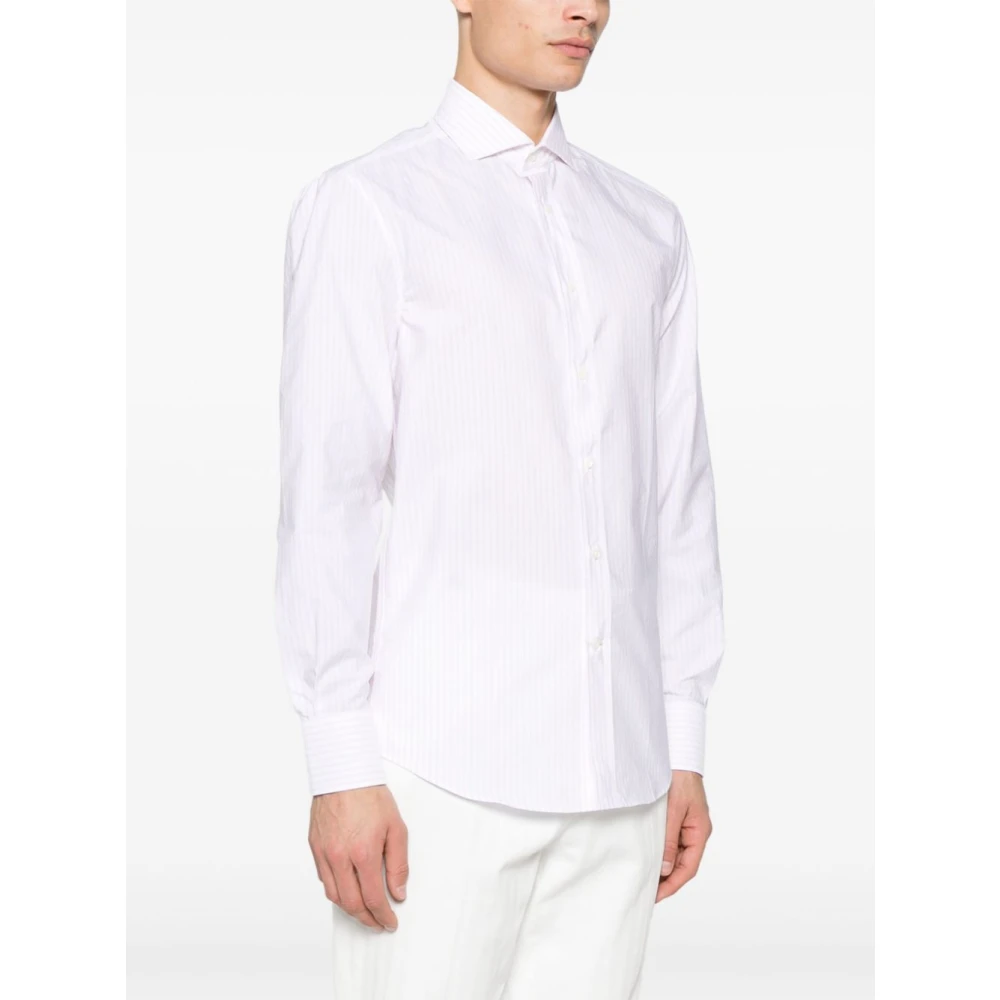 BRUNELLO CUCINELLI Gestreept overhemd met knoopsluiting White Heren
