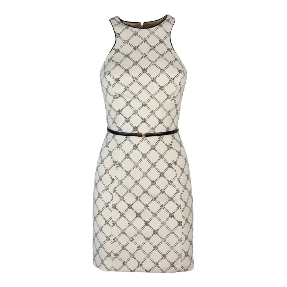 Elisabetta Franchi Witte Slim Fit Jurk met Logo Riem Multicolor Dames