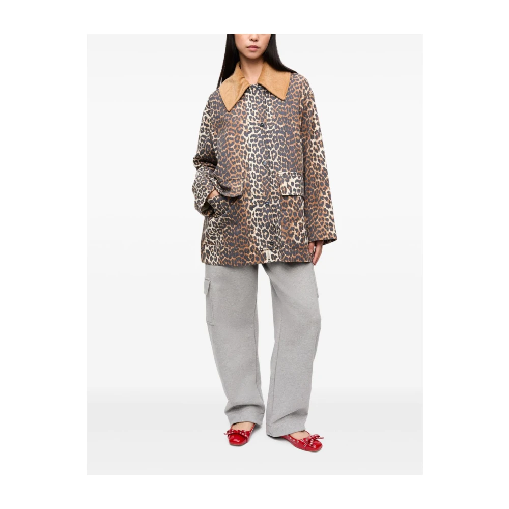 Ganni Luipaardprint Jas met Fluweel Kraag Multicolor Dames