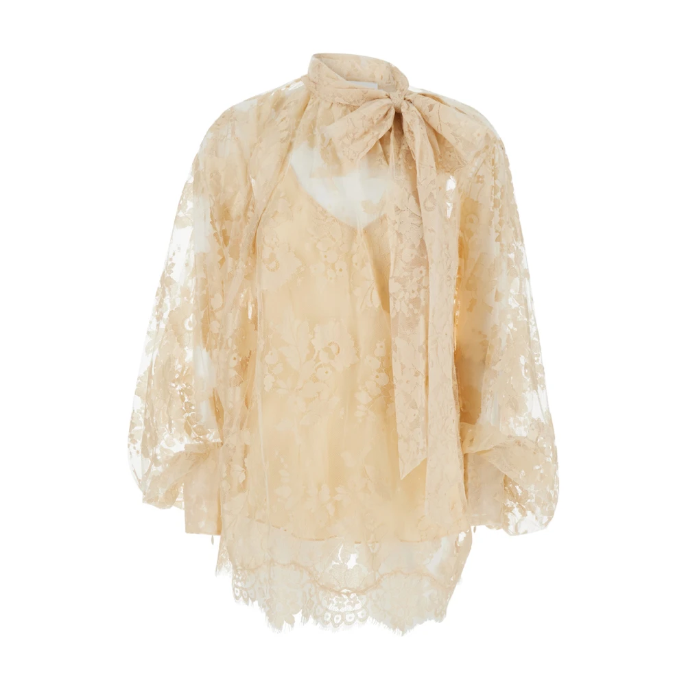 Zimmermann Beige Blouse met Strik en Kant Beige Dames