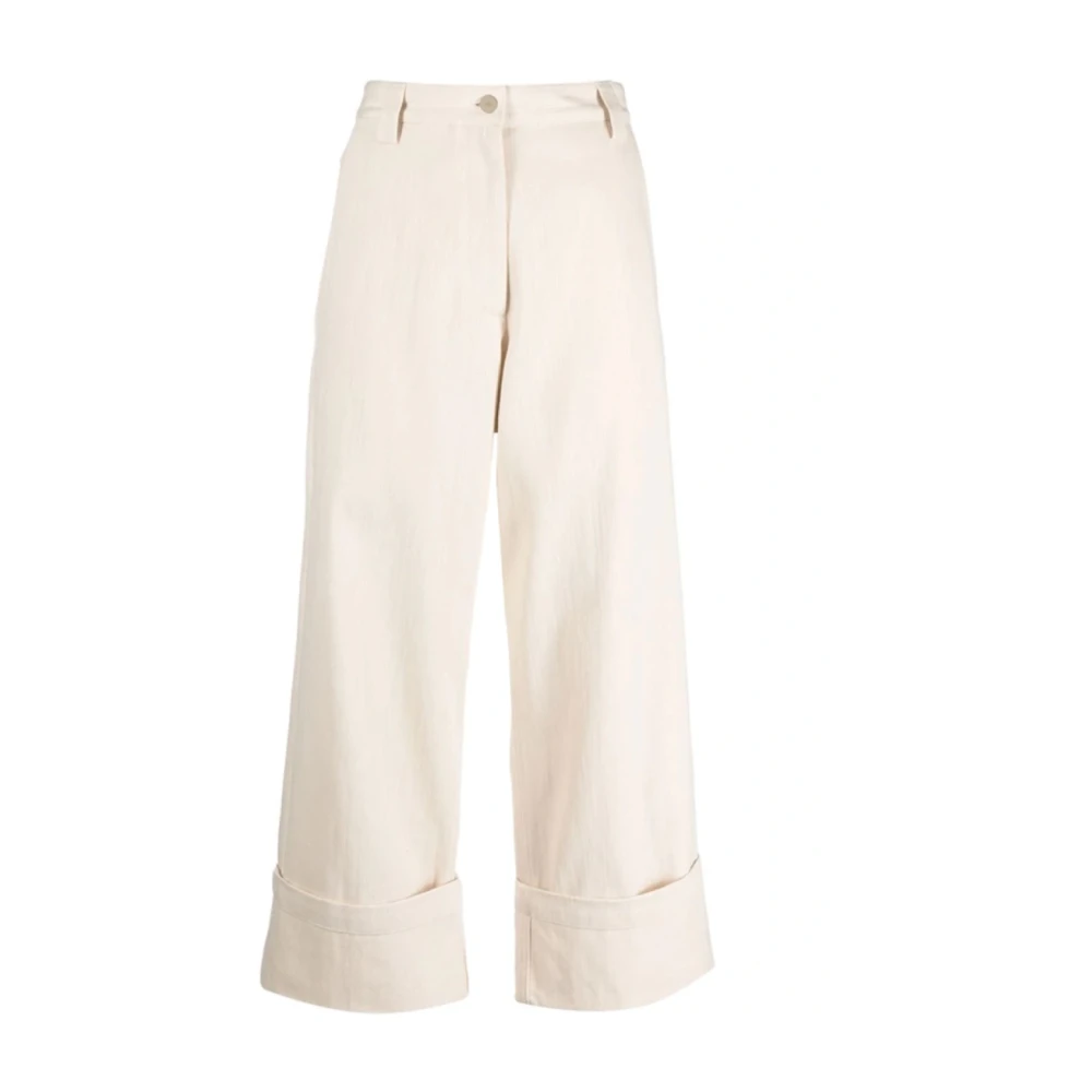 Moncler Women's White Wide Trousers, 2XS, Wide Leg Trousers