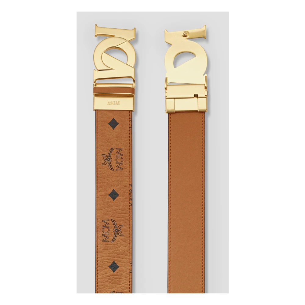 MCM M-Art Omkeerbare Riem in Visetos 3 8 cm Brown Unisex