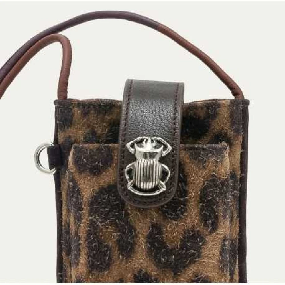 Claris Virot Leopard Vintage Double Marcus Clutch Tas Brown Dames