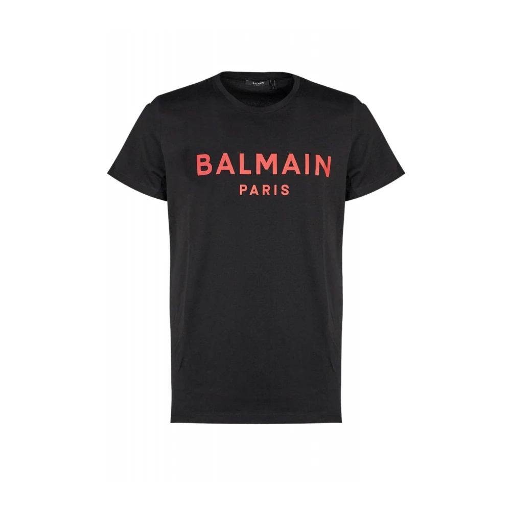 Balmain Zwart Logo Print Katoenen T-Shirt Black Heren