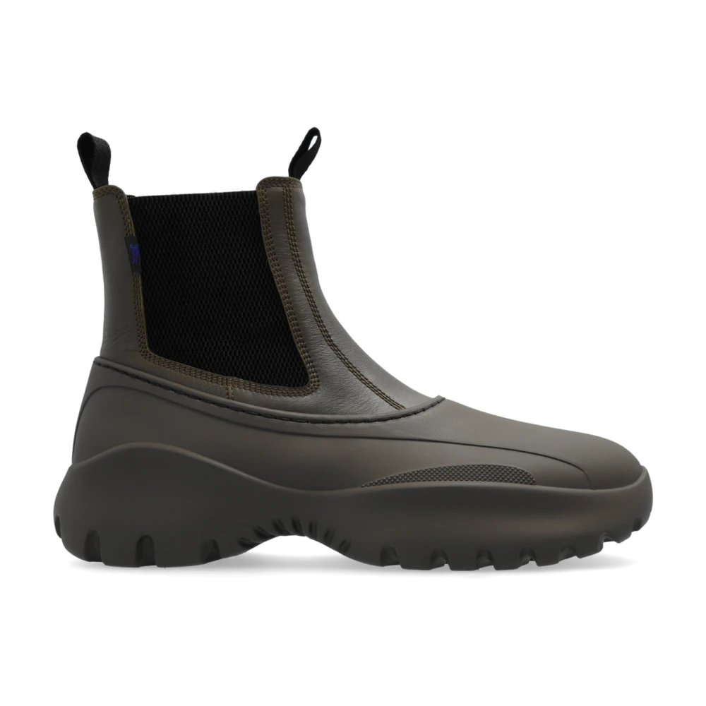 Burberry Men's Green Leather Ankle Boots - Chelsea Boots - 6 Uk - Shoes