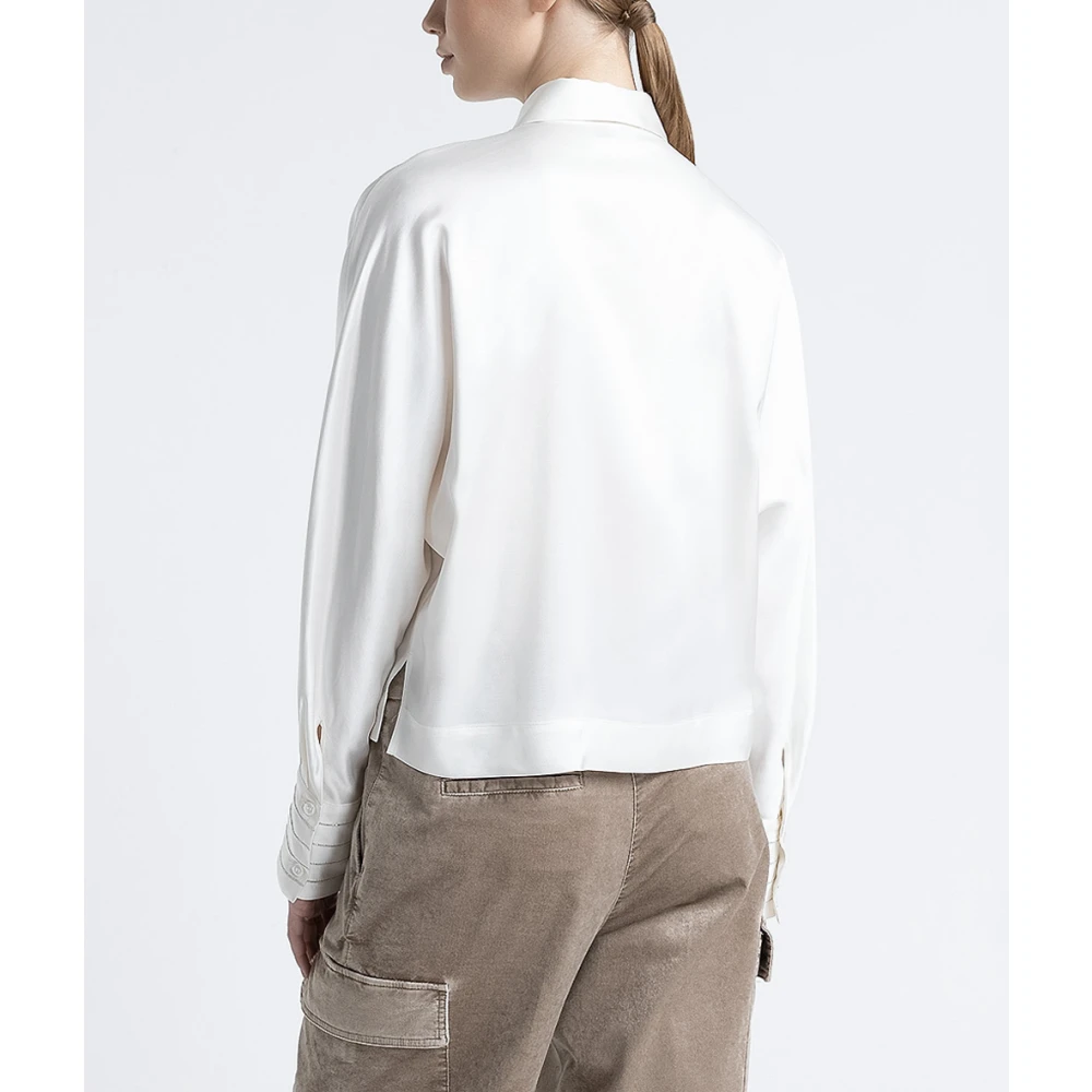 PESERICO Viscose satijnen oversized cropped shirt White Dames
