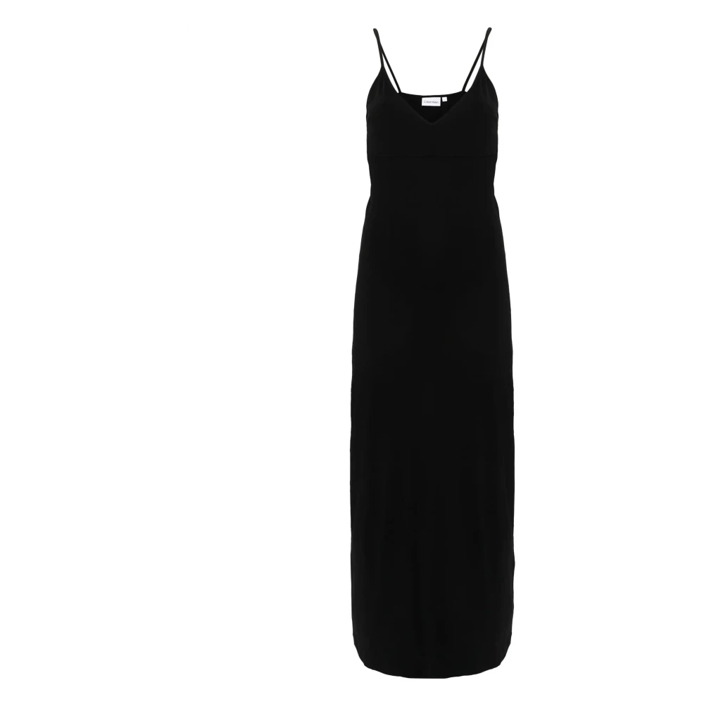 Calvin Klein Zwarte Maxi Slip Jurk Black Dames