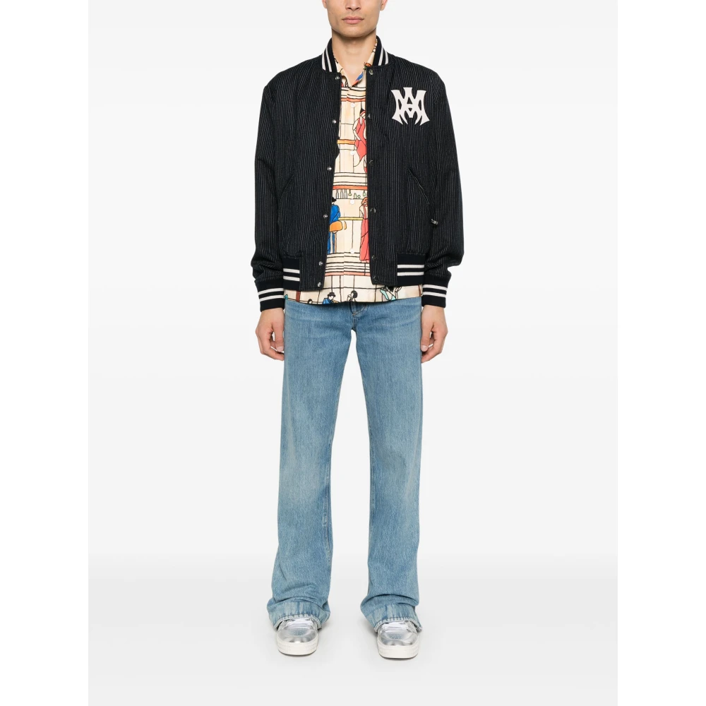 Amiri Blauwe Gestreepte Bomberjack met Logo Blue Heren