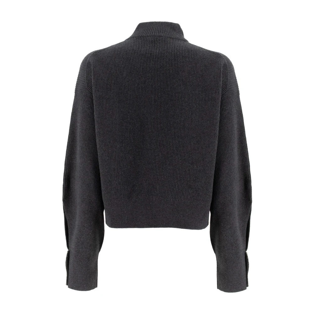 BRUNELLO CUCINELLI Wrap-around jumper met lichtgevende juweel Black Dames