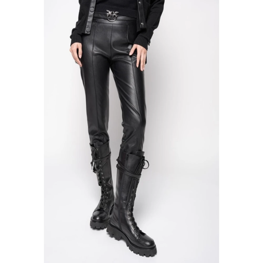 pinko Campus Broek van Imitatieleer Black Dames