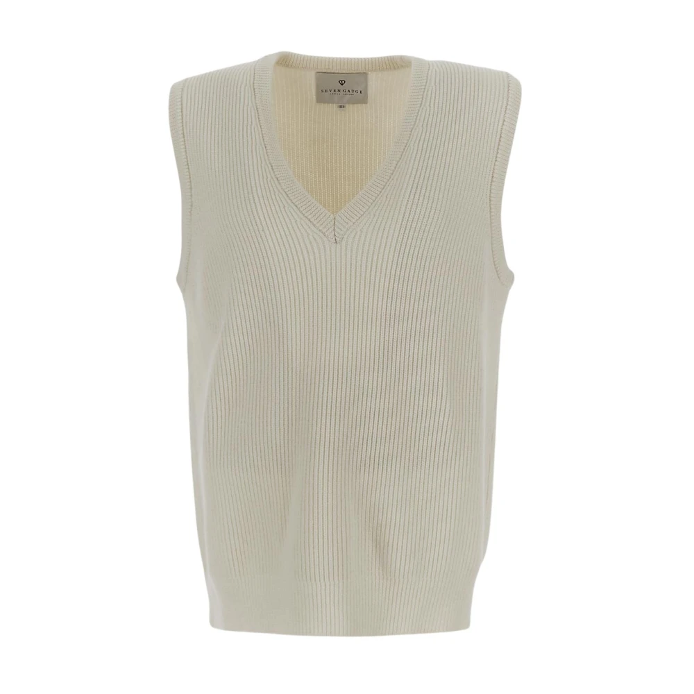 Seven Gauge Stijlvol Gebreid Wollen Vest Beige Heren