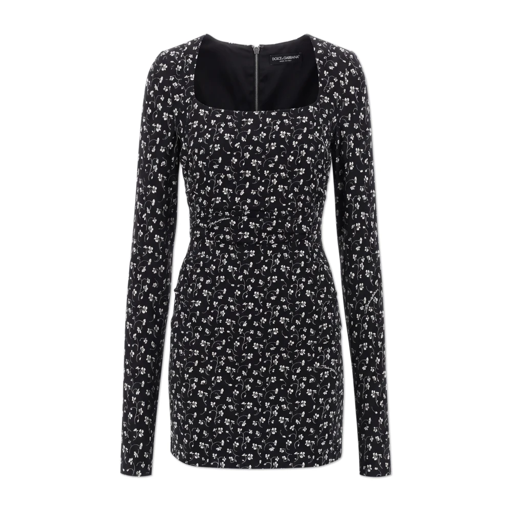 Dolce & Gabbana , Short Dresses, Female, Black, S, Printed Stretch Silk Mini Dress