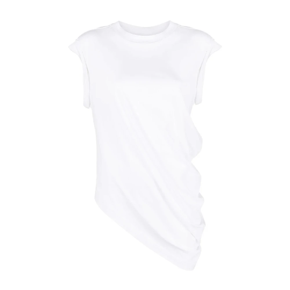 Alexander McQueen Asymmetrisk bomull T-shirt med draperat design White, Dam