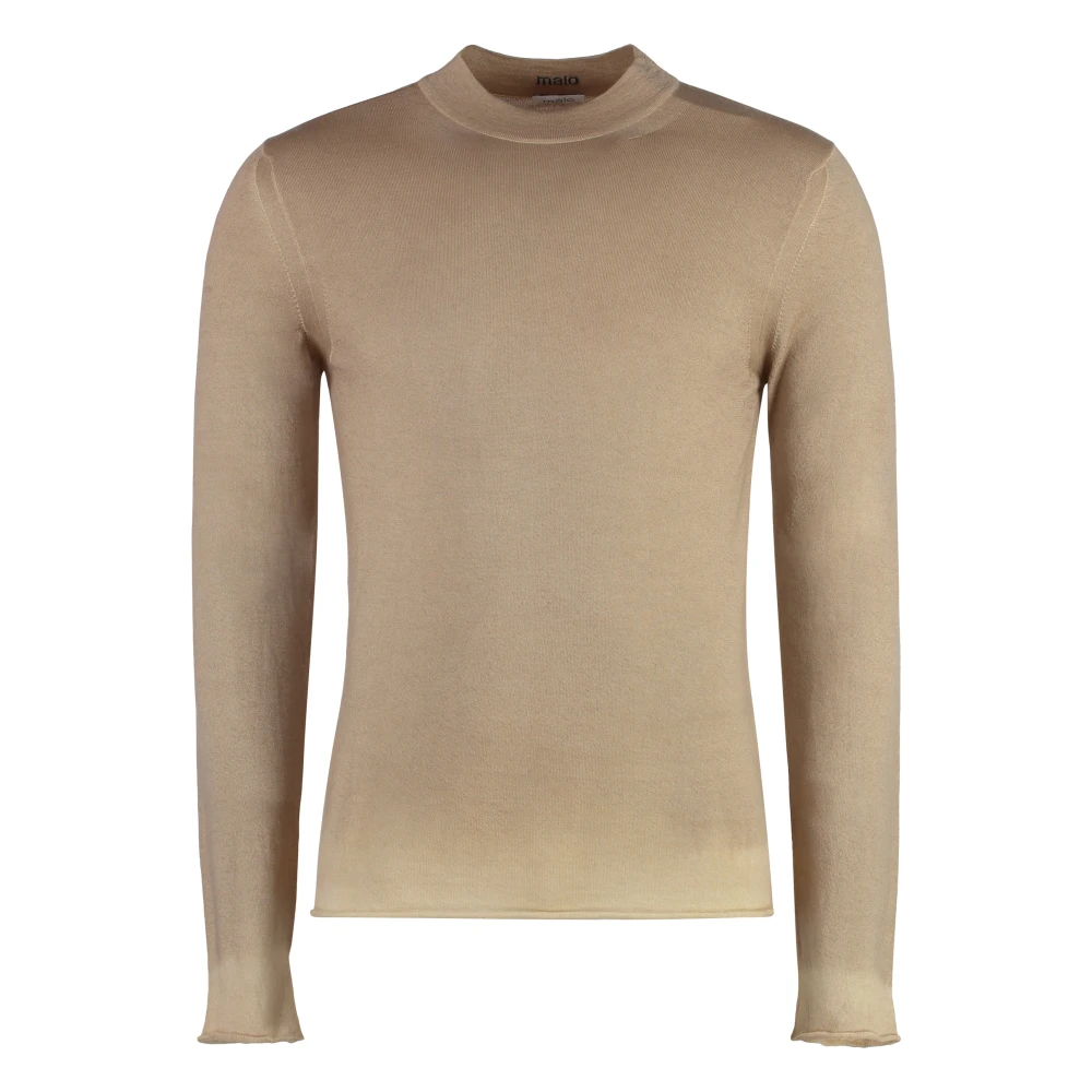 Malo Kasjmier Crew-Neck Sweater Geribbelde Kraag Beige Heren